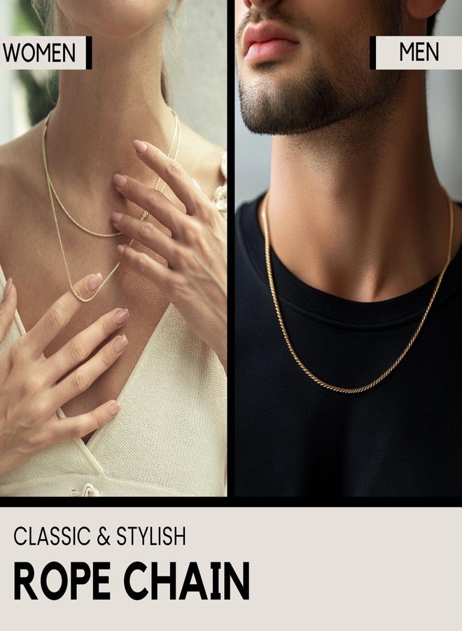 KISPER Solid 18K Gold Over 925 Sterling Silver Italian Diamond-Cut 1.5mm Braided Rope Chain Necklace - for Men & Women with Lobster Clasp - Made in Italy, 20" - Image 2